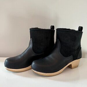 No.6 5" Pull on Shearling Clog Boot - Size 10 - Mid Heel in Black Suede